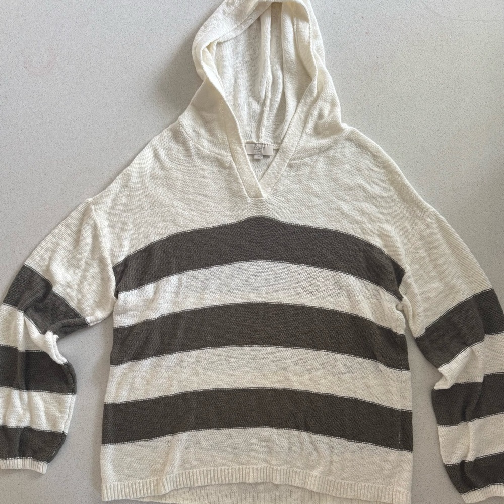 LOFT V-Neck Sweater - Black and Cream Stripes - Picture 5 of 5